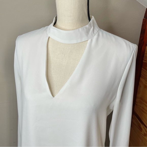 Wayf White Choker Keyhole Neck Back Long Sleeve Chiffon Top Blouse Small - Picture 4 of 9